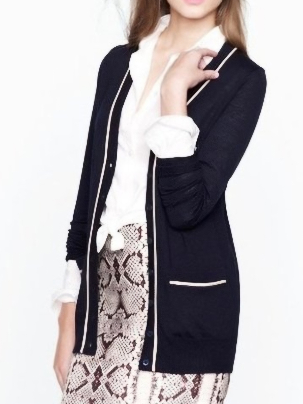 J. Crew Navy Cardigan with Cream Contrast Trim